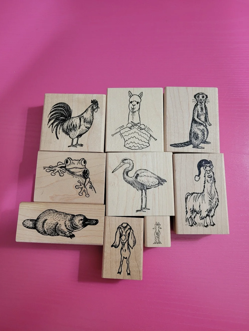 Wodden Rubber Stamp Bundle.  Animal Theme.  Set Of 9. (0731)